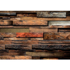 Fotobehang van houtstrips met 3D-effect, planken in rustieke stijl.