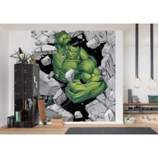 Een fotobehang van Hulk Breaker uit Marvel's Avengers te zien in de kinderkamer.