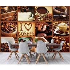 Een fotobehang van een koffiecappuccino-collage voor de eetkamer.