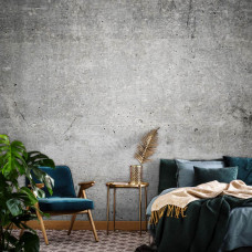 Een fotobehang met industrieel beton voor de woonkamer en slaapkamer.
