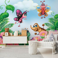 Een fotobehang met insecten voor kinderen in de babykamer, dieren en kinderkamer.