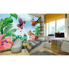 Een fotobehang met insecten voor kinderen in de babykamer en kinderkamer.