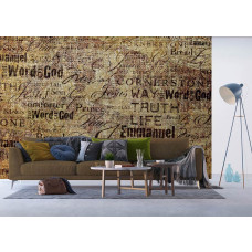 Een fotobehang van een inspirerend canvas geloof in een woonkamer.