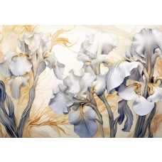 Iris Germanica White Knight bloemen, wit en elegant, gedetailleerd weergegeven op dit fotobehang.