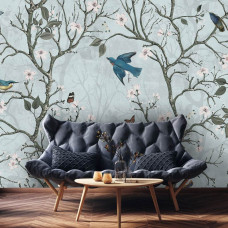 Fotobehang Japanse Vogels in Bloesembos