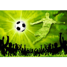 Juichende voetbalfans tijdens een doelpunt, vastgelegd in levendige kleuren op een speels kinderbehang.