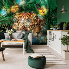 Een fotobehang met een jungle panter, luipaard en cheetah in een natuurlijke omgeving voor de keuken.