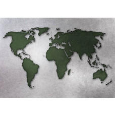 Fotobehang met een groene wereldkaart op een betonnen achtergrond, abstract ontwerp.