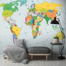 Een fotobehang van een wereldkaart van de aarde voor de huiskamer.