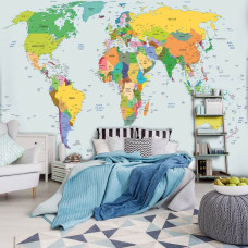 Een fotobehang met een wereldkaart van de aarde voor de slaapkamer en woonkamer.