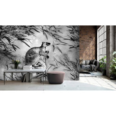 Een fotobehang met een kangoeroe in zwart-wit, perfect voor een slaapkamer.