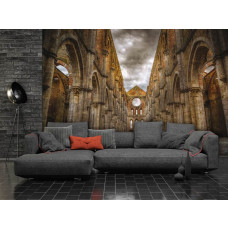 Een fotobehang van een gotisch kasteel met 3D-effecten, perfect voor de huiskamer.
