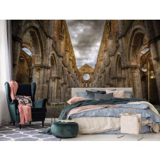 Een fotobehang van een kasteel met gotische accenten en 3D-effecten, ideaal voor een slaapkamer.