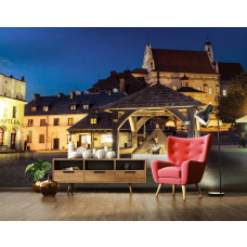 Een fotobehang van de stad Kazimierz Dolny in Polen, geschikt voor de woonkamer.