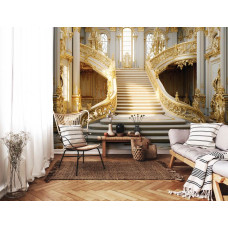 Een fotobehang van een keizerlijke trap in een paleis met gouden details.