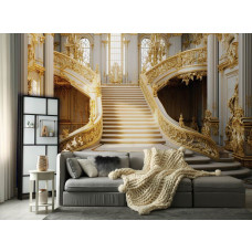Een fotobehang van een keizerlijke trap in een paleis in vliesbehangstijl voor een woonkamer.