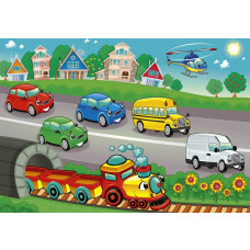 Fotobehang van auto's, treinen en bussen, speciaal voor kinderkamers.