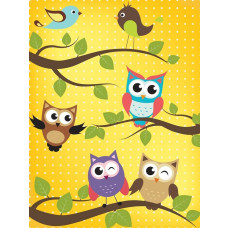 Fotobehang voor kinderkamers met uiltjes en vogels, kleurrijk en speels.