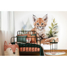 Een fotobehang van een kleine lynx in een jongenskamer en kinderkamer.