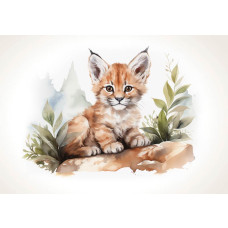 Fotobehang van een kleine lynx, geschikt voor kinderkamers met een avontuurlijk thema.