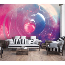 Een fotobehang van moderne kunst in 3D met ringen voor slaapkamer en woonkamer.