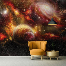 Een fotobehang met een galactisch universum, perfect voor een huiskamer.