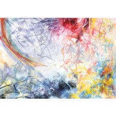 Kleurrijke abstracte kunst met moderne schilderij- en verfstreken, weergegeven op een fotobehang.
