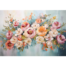 Fotobehang van kleurrijke bloemen in een kunstzinnige compositie, perfect voor een levendige sfeer.
