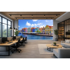 Fotobehang van de Handelskade in Willemstad in een eigentijds kantoor.