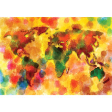 Fotobehang van een kleurrijke wereldkaart, artistiek en abstract weergegeven.