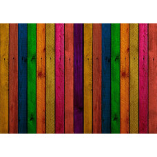 Fotobehang van kleurrijke planken in houtlook, industrieel design.