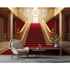 Een fotobehang van een koninklijke trap in een 3D-paleis voor een woonkamer.