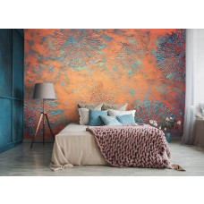 Een fotobehang met koperpatina bloemenwand kunst, perfect voor de slaapkamer.