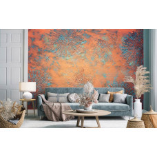 Een fotobehang met koperpatina bloemenwand kunst voor in de woonkamer.