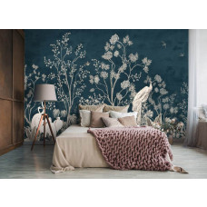 Een fotobehang van kraanvogels bij de bomen in een kunststijl voor elke kamer.
