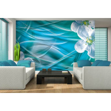 Een fotobehang met kunstzinnige magnolia en diamanten details, geschikt voor de woonkamer.