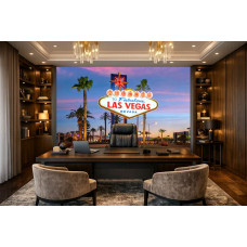 Fotobehang met beroemd Las Vegas-bord en verlichte stad op de achtergrond in het kantoor.
