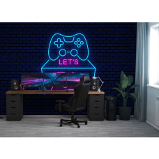 Fotobehang Let’s Play Gaming Neon in een gamekamer met neon gamecontroller en levendige kleuren voor een stoere gaming look.