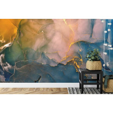 Een fotobehang met abstracte bliksem en marmer in een keuken.