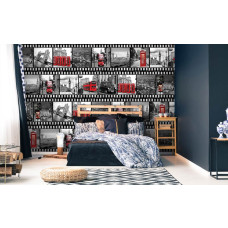 Een fotobehang met een filmstrip van Londen met de Big Ben, perfect voor de slaapkamer.