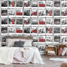 Een fotobehang van Londen met de iconen Big Ben, Tower Bridge en een rode dubbeldekker, perfect voor de huiskamer.