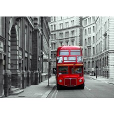 Een fotobehang van een Londense bus, een symbool van de stad, ideaal voor een klassieke uitstraling.