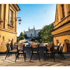 Een fotobehang met een 3D-weergave van de stad Lublin in Polen, ideaal voor de keuken.