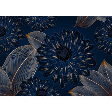 Een fotobehang met luxe chrysanten en gouden accenten, waarin elegante bloemen op een diepe achtergrond een verfijnde en exclusieve uitstraling geven.