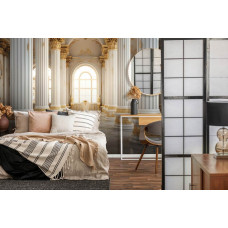 Een fotobehang van een luxe gebouw met gouden pilaren in vliesbehangstijl voor een slaapkamer.