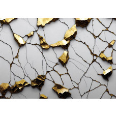 Fotobehang met 3D gouden en witte marmer details, dat zorgt voor een luxe en verfijnde uitstraling in de ruimte.