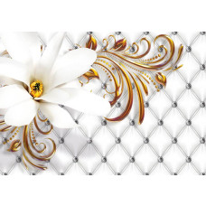 Goud en zilveren bloemenpatroon, fotobehang met een luxe en artistieke uitstraling voor een chique kamer.