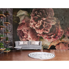 Een luxe fotobehang met klassieke pioenrozen in roze en witte tinten, perfect voor een woonkamer.