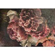 Luxe vintage bloemen fotobehang met grote pioenrozen, die een weelderige en romantische sfeer creëren.