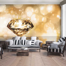 Een fotobehang met luxe diamanten in goud en wit, dat een elegante en verfijnde uitstraling geeft. Dit ontwerp voegt een luxe en glinsterende sfeer toe aan de woonkamer.